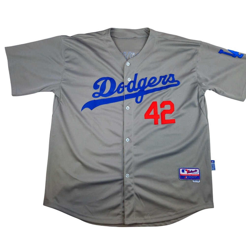 Majestic Los Angeles Dodgers Jackie Robinson 42 Authentic Jersey Grey Mens 56